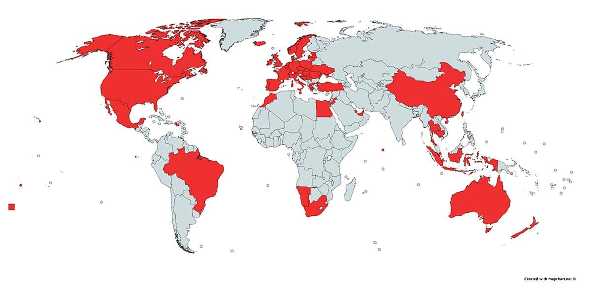 Lande vi har besøgt - verdenskort