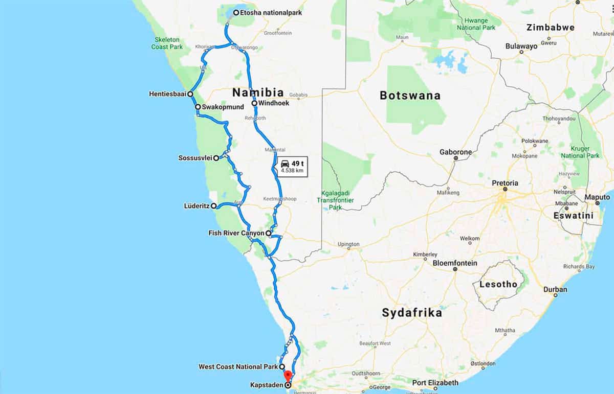 Turen går til Sydafrika og Namibia